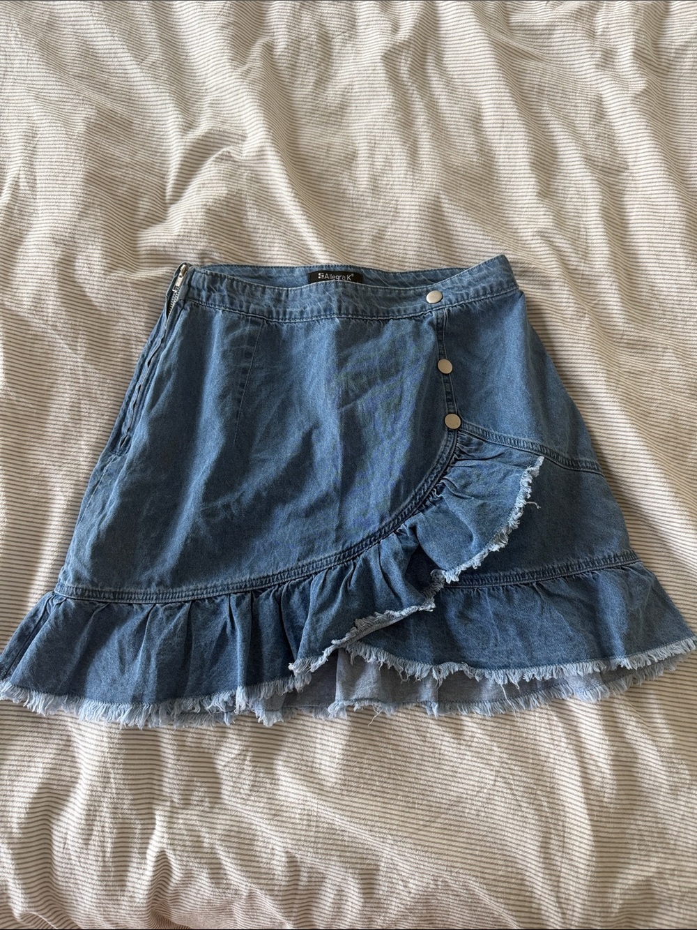 Denim Ruffle Wrap Skirt - Blue